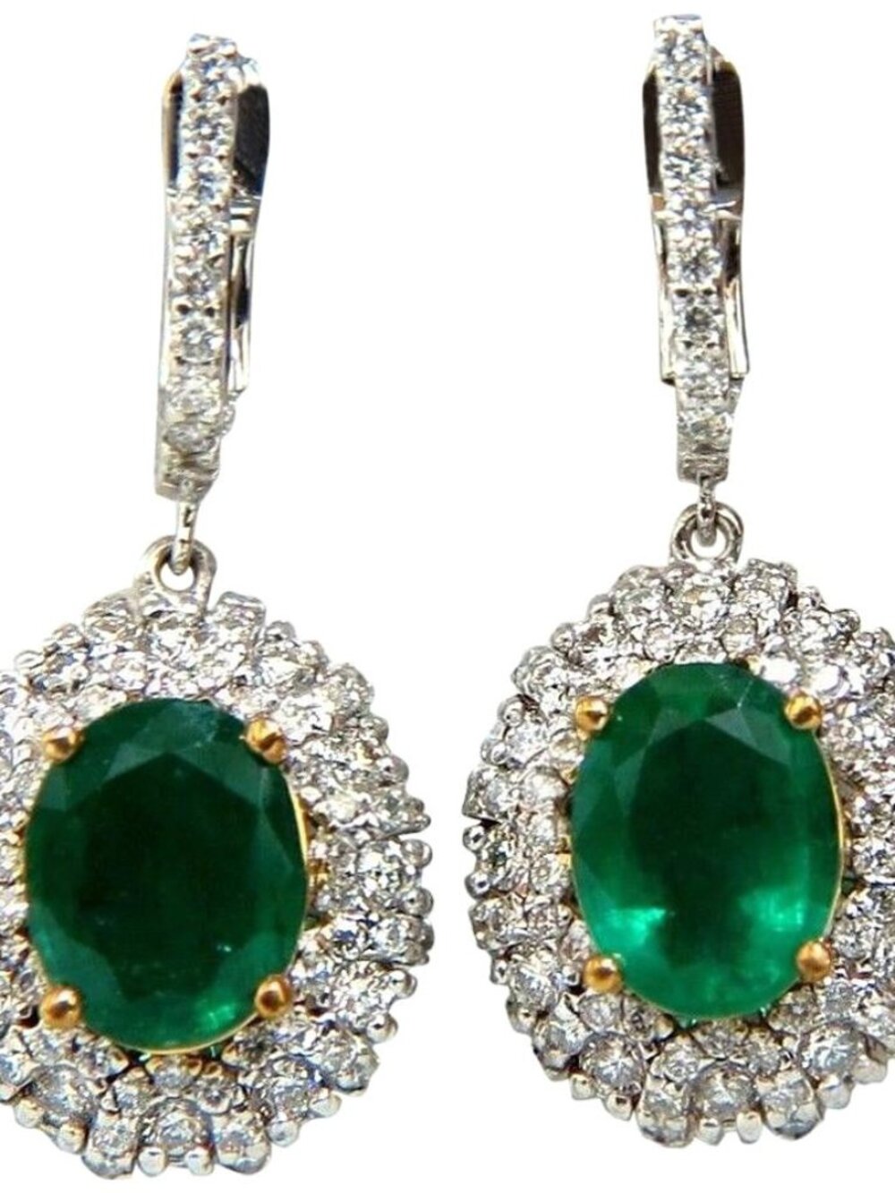 4.84ct Natural Green Emerald Diamond Cluster Earrings Dangle 14Kt*